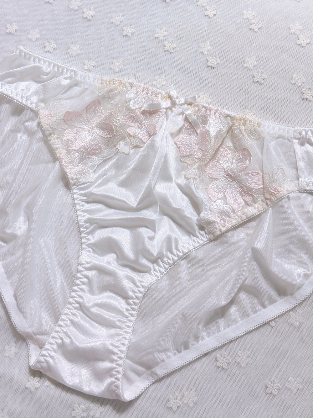Plus US-XXL/JP-5L Japanese Classic Embroidery Glossy Smooth Tricot Nylon Panties